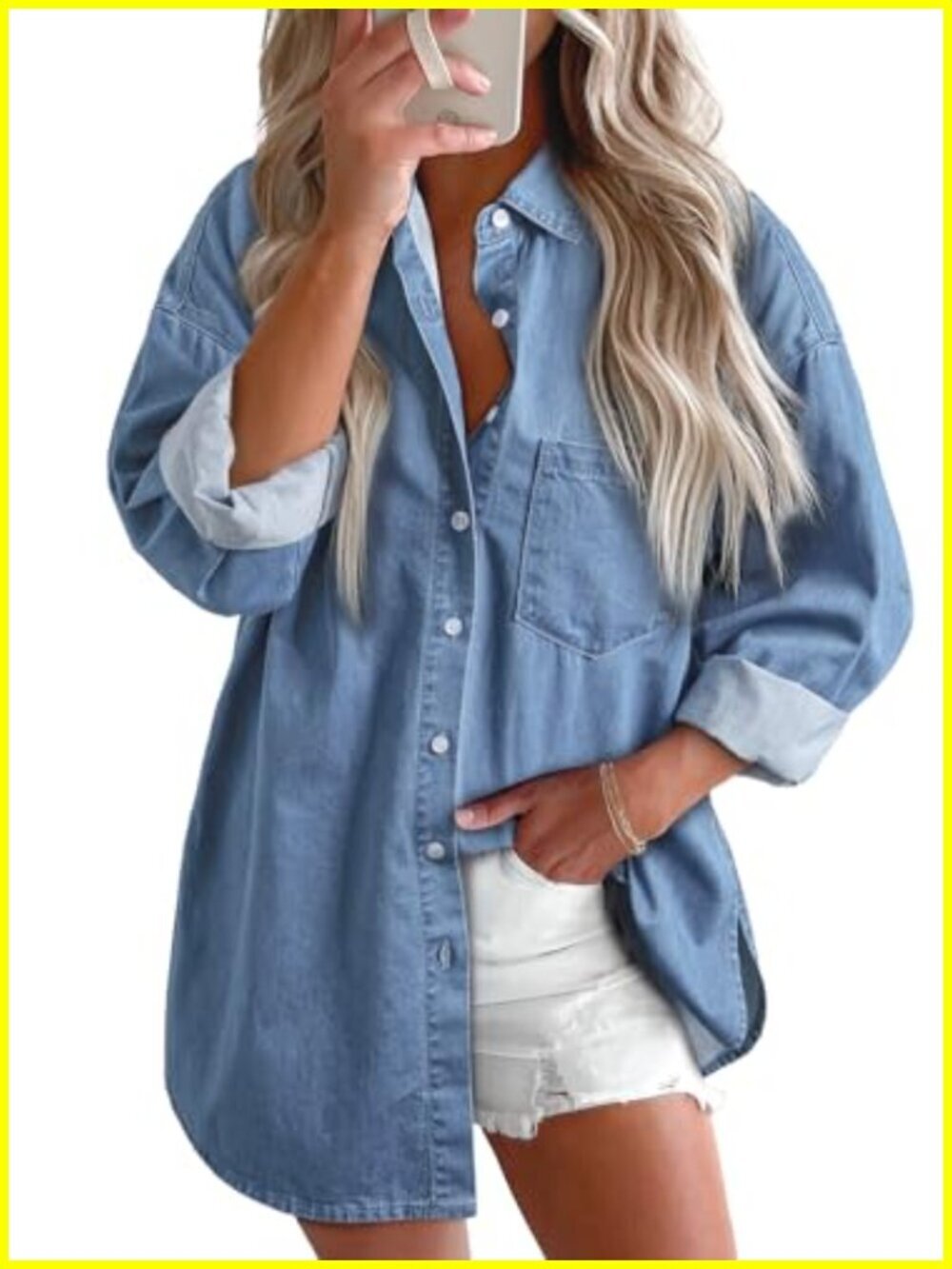 Women's Button Down Denim Shirt Long Sleeve Casual Blouse Cotton